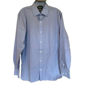 Bonobos men’s tailored slim fit dress shirt blue polka dot cotton size 16 1/2 35